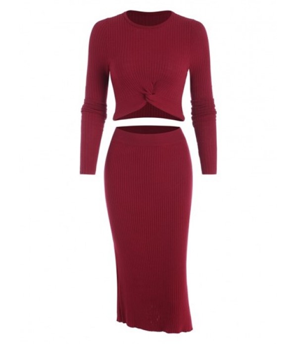 Wide Rib Twist Knit Slinky Two Piece Dre...