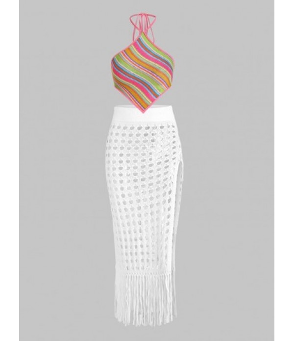 Women's Rainbow Knitted Halter Tie Back ...