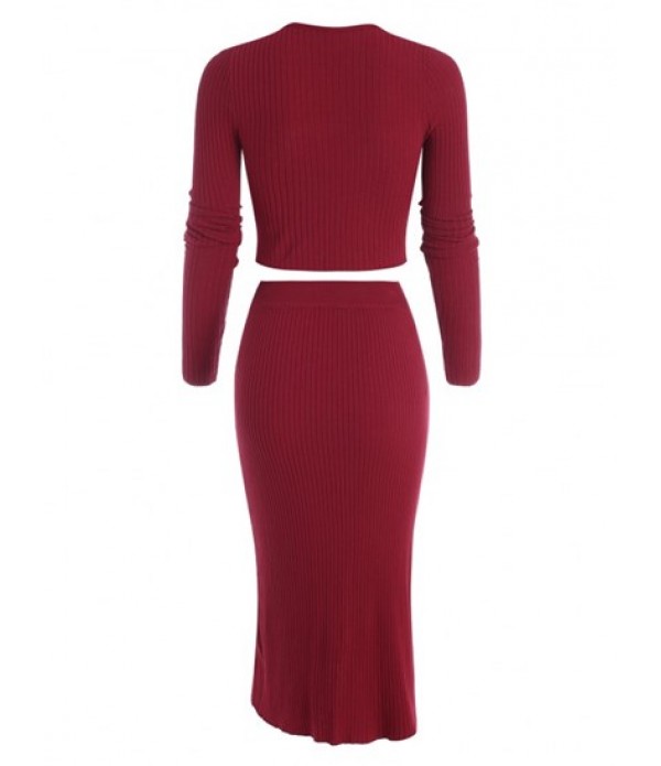 Wide Rib Twist Knit Slinky Two Piece Dress
