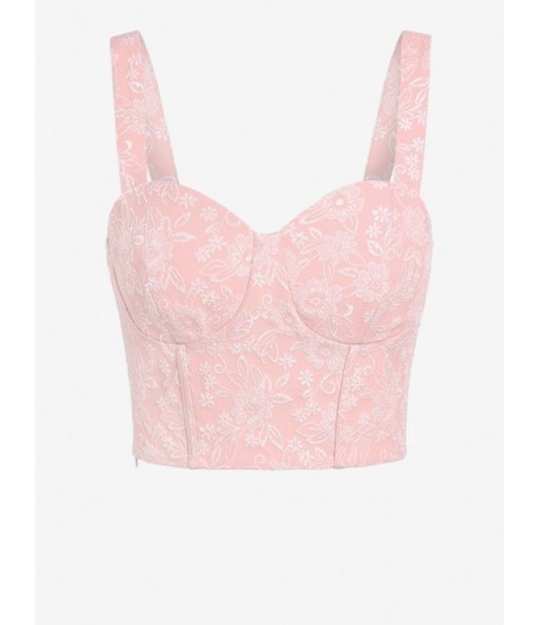 Women's Bustier Cupped Floral Jacquard Crop Tank Top And Ruched Mesh Overlay Slinky Mini Skirt Set