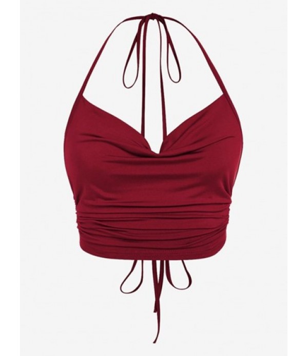 Women's Halter Ruched Ribbed Top And Asymmetric Skirt Set