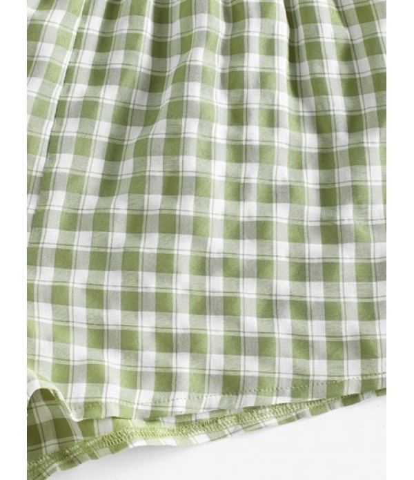 Ribbed One Shoulder Tank Top And Plaid Shorts Set