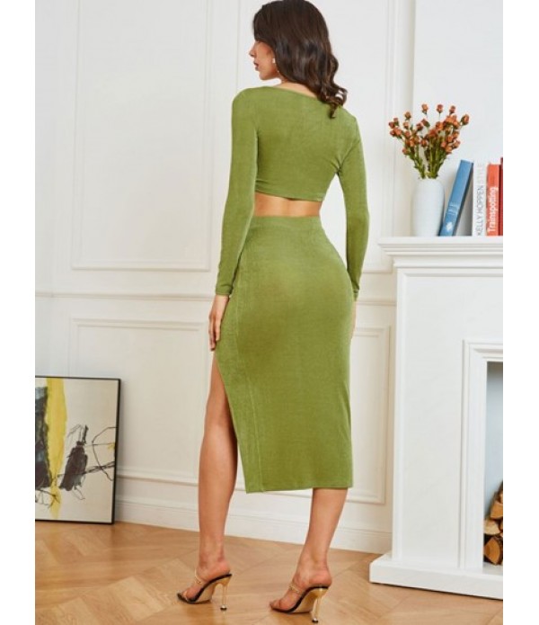 Jersey Tie Split Two Piece Skirt Set