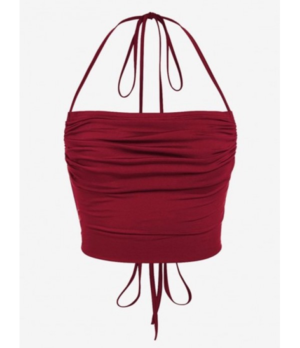 Women's Halter Ruched Ribbed Top And Asymmetric Skirt Set