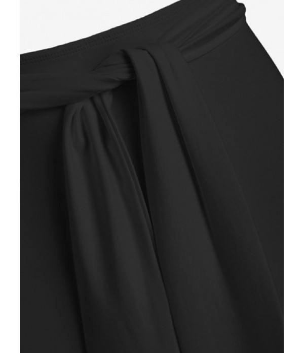 Cropped Solid Top And Belted Skirt Set