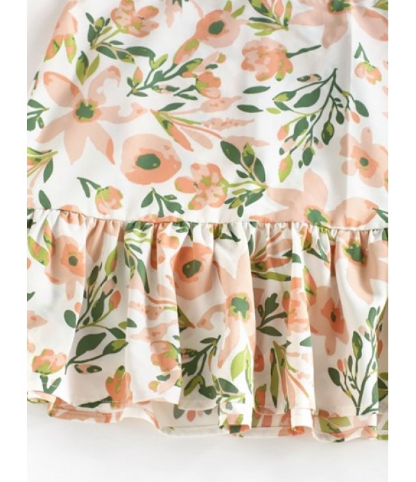 Floral Print Skew Neck Two Piece Skirt Set
