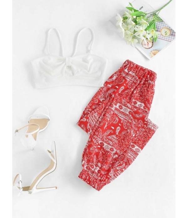 Paisley Patchwork Print Knot Jogger Pants Set