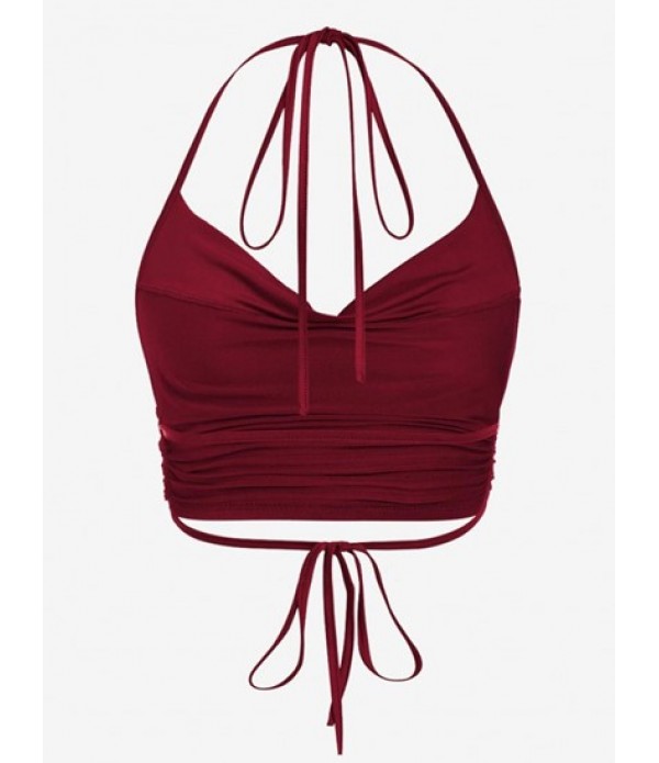 Women's Halter Ruched Ribbed Top And Asymmetric Skirt Set